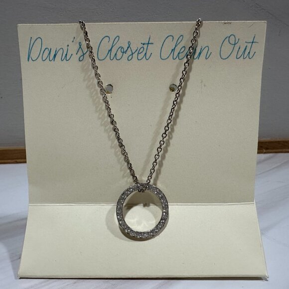 Jewelry - Silver-Tone Circle Pendant Necklace with Crystals – 21" Chain